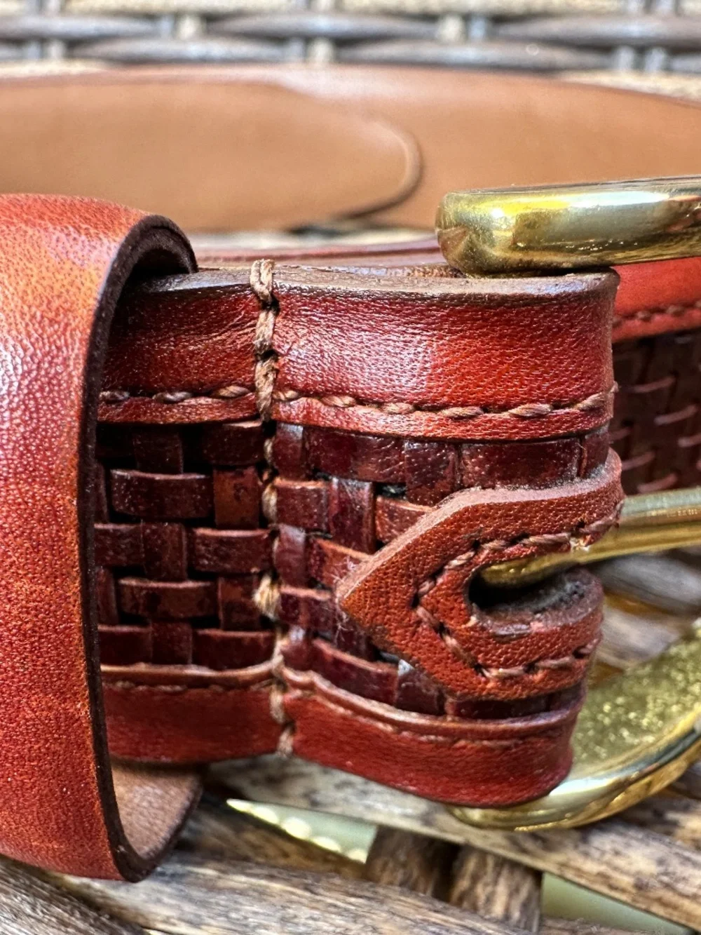 ALLEN EDMONDS Cognac Brown Woven Calfskin Leather Dress Belt 28006 USA Sz 42